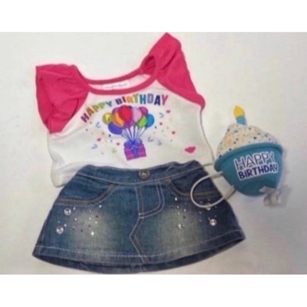 Build A Bear White Happy Birthday‎ cupcake and shirt skirt clothes